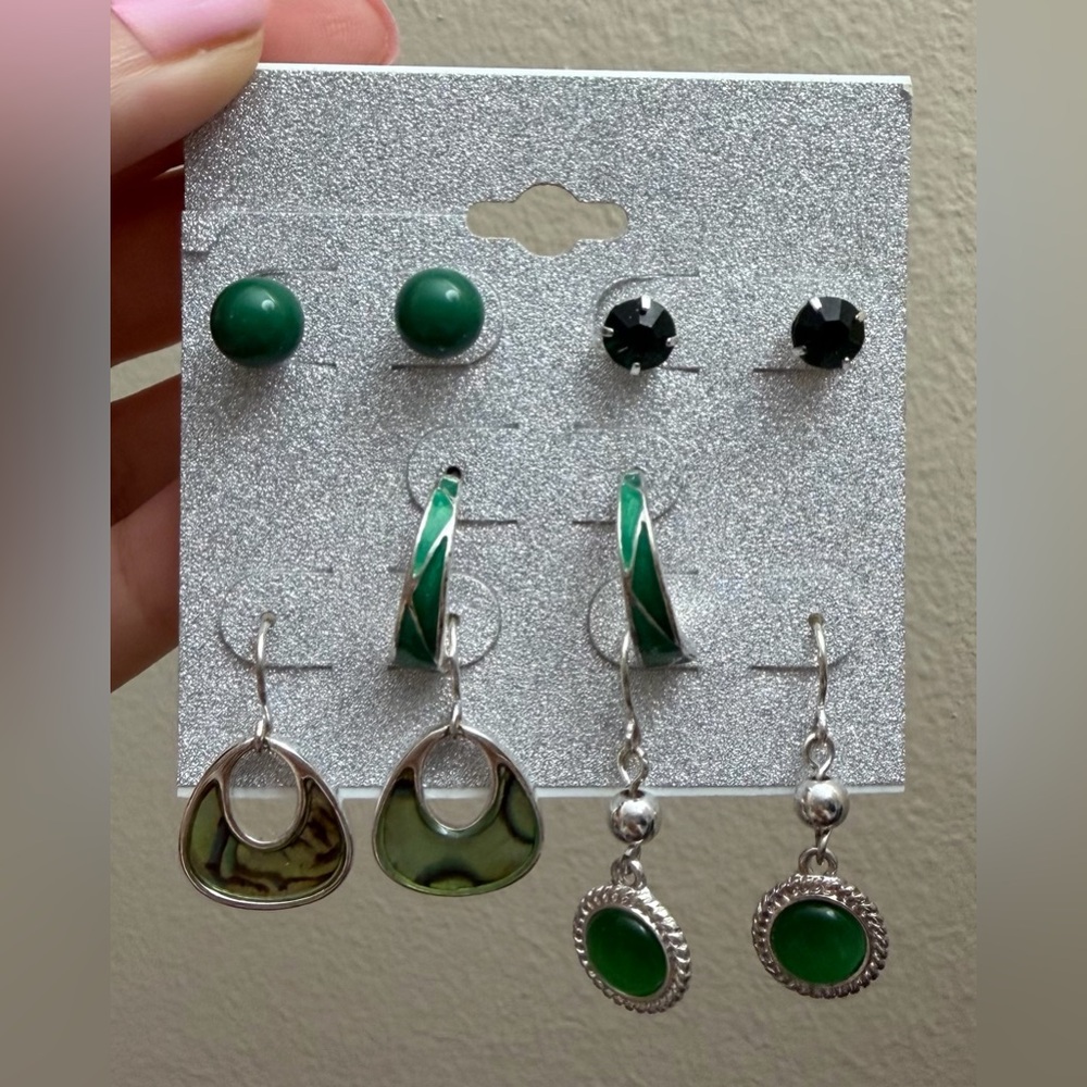 Green Earring Set - 5 Pairs